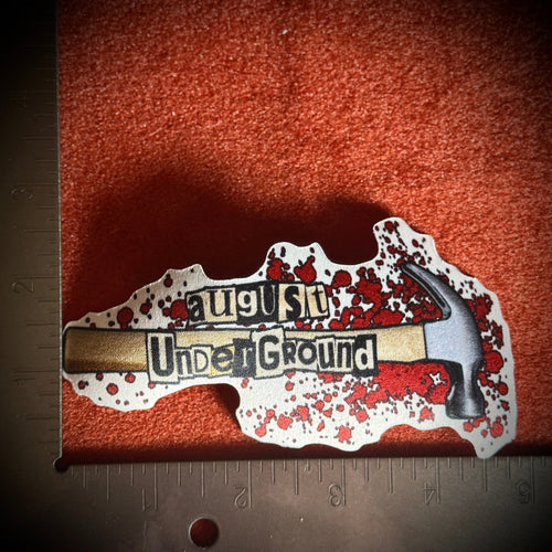 August Underground full color printed die-cut hammer patch size view