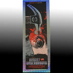 A vertical rectangular poster featuring a stylized illustrated face with a hammer over the eye, red splatter details, and the text 'AUGUST UNDERGROUND' near the bottom. 