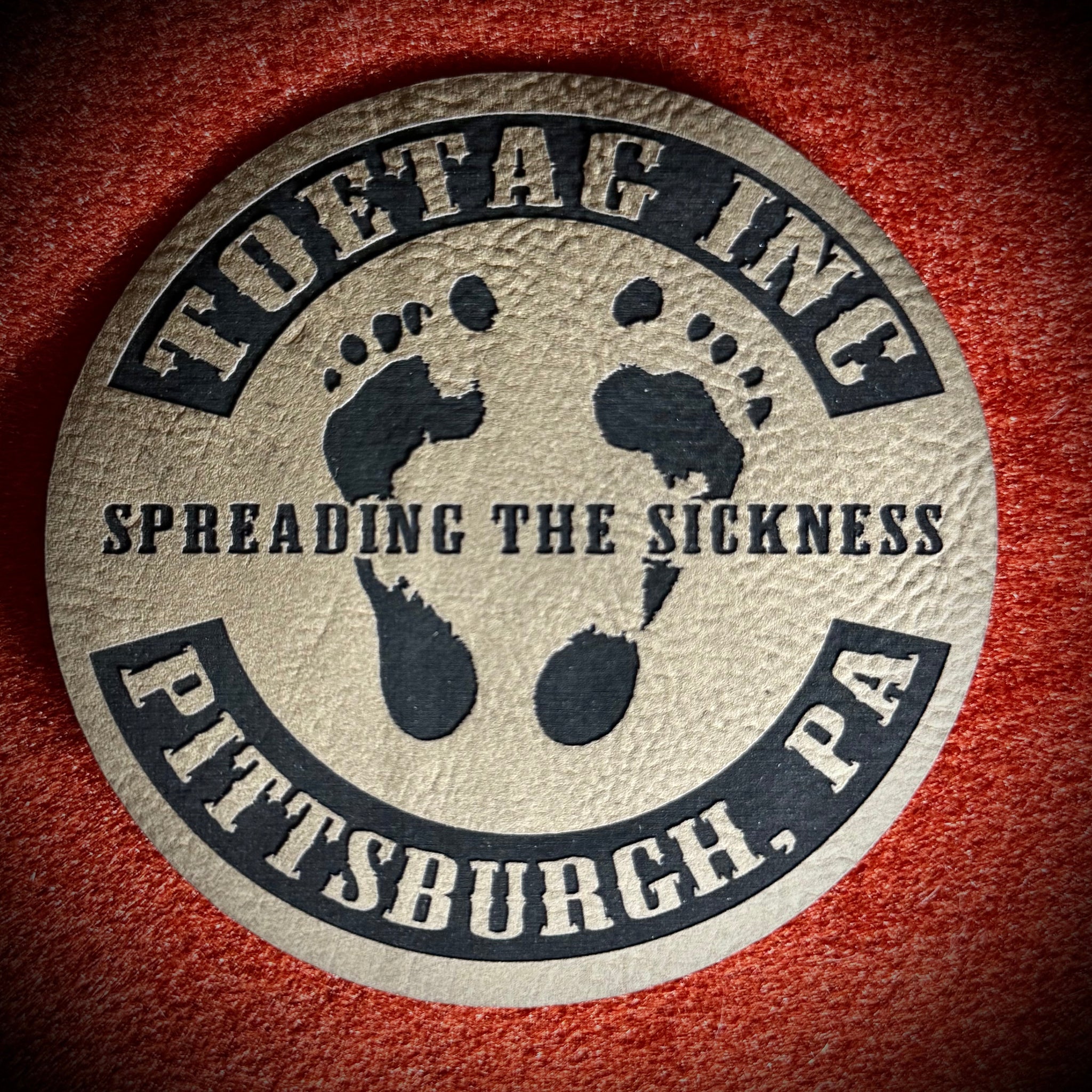 TOETAG biker faux leather patch front view