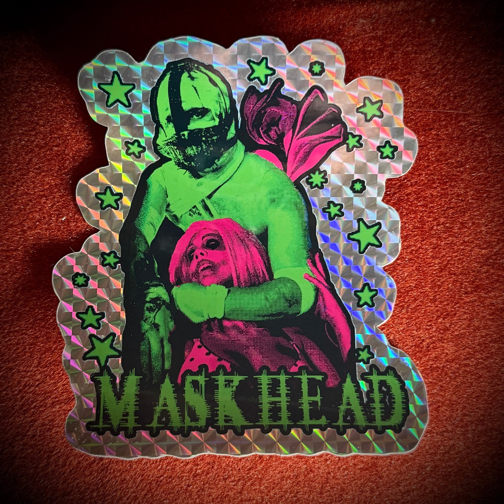 Maskhead & Clown Girl Prismatic Glossy Sticker (small)